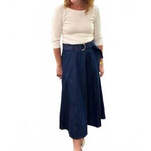 NEW EMILY LOVELOCK layla belted denim skirt in blue